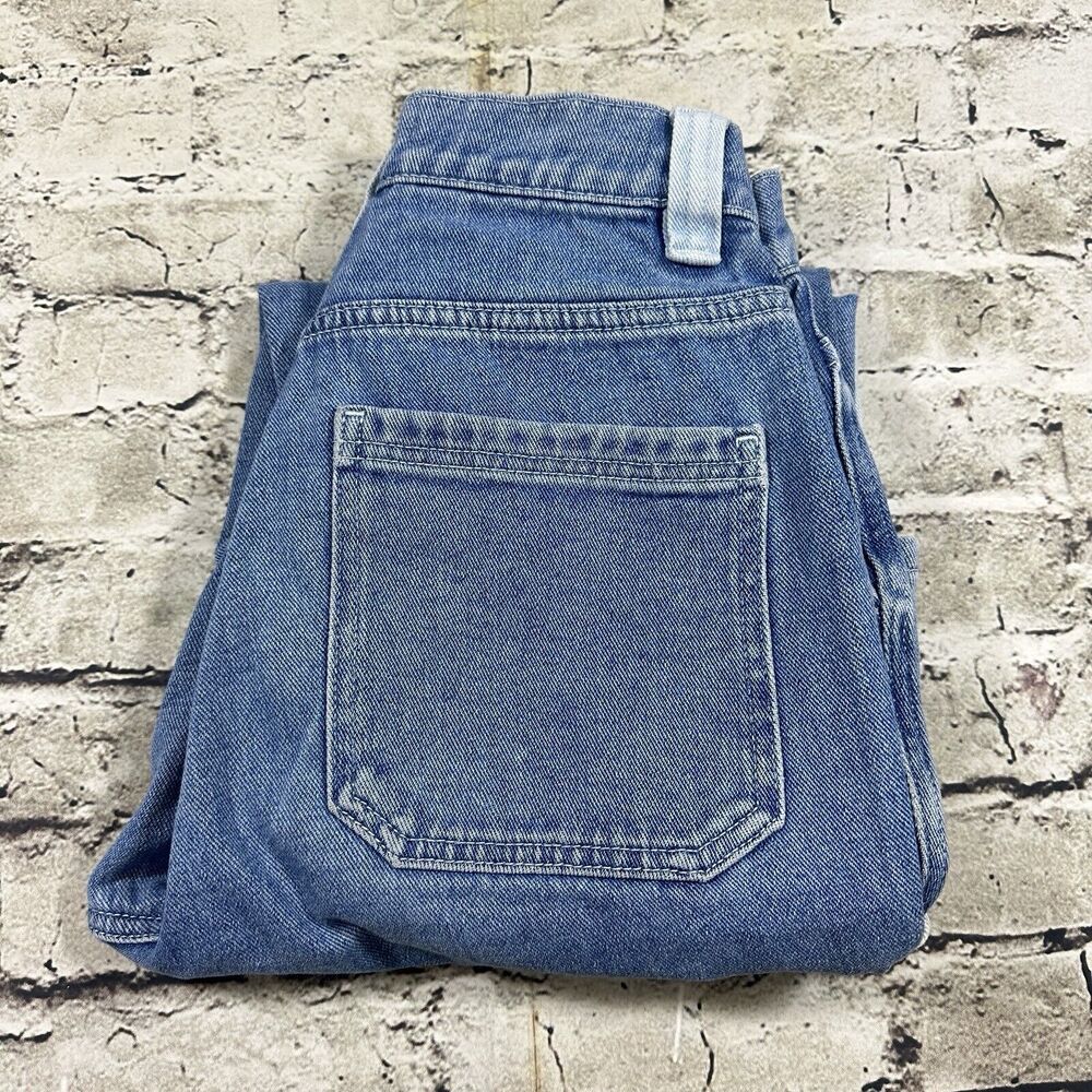 Pacsun Womens Jeans 25 Blue Cargo Denim Two Tone Pockets High Rise Medium‎ Wash